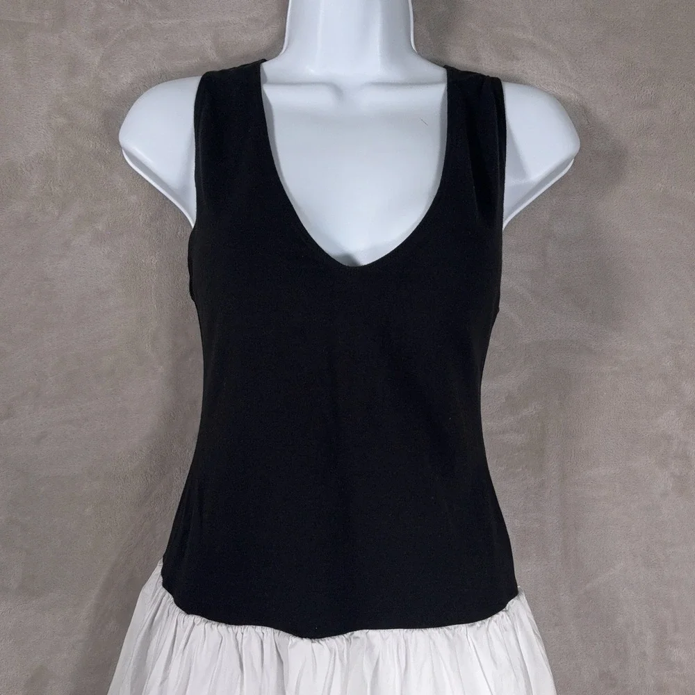 Reformation Alyssa Knit Mini Dress Womens Medium Black White Drop Waist Tank